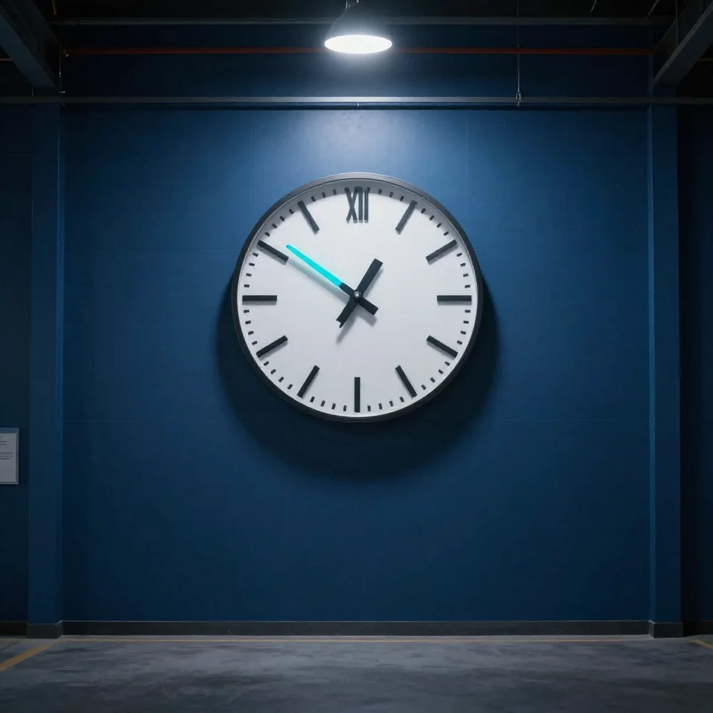 Un reloj de pared sobre un escritorio.