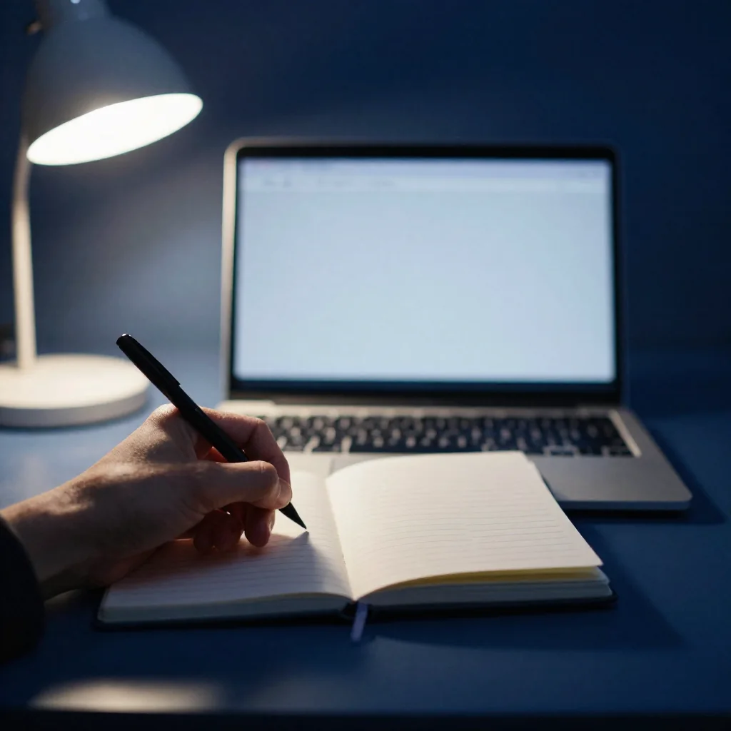 Manos escribiendo en una laptop.
