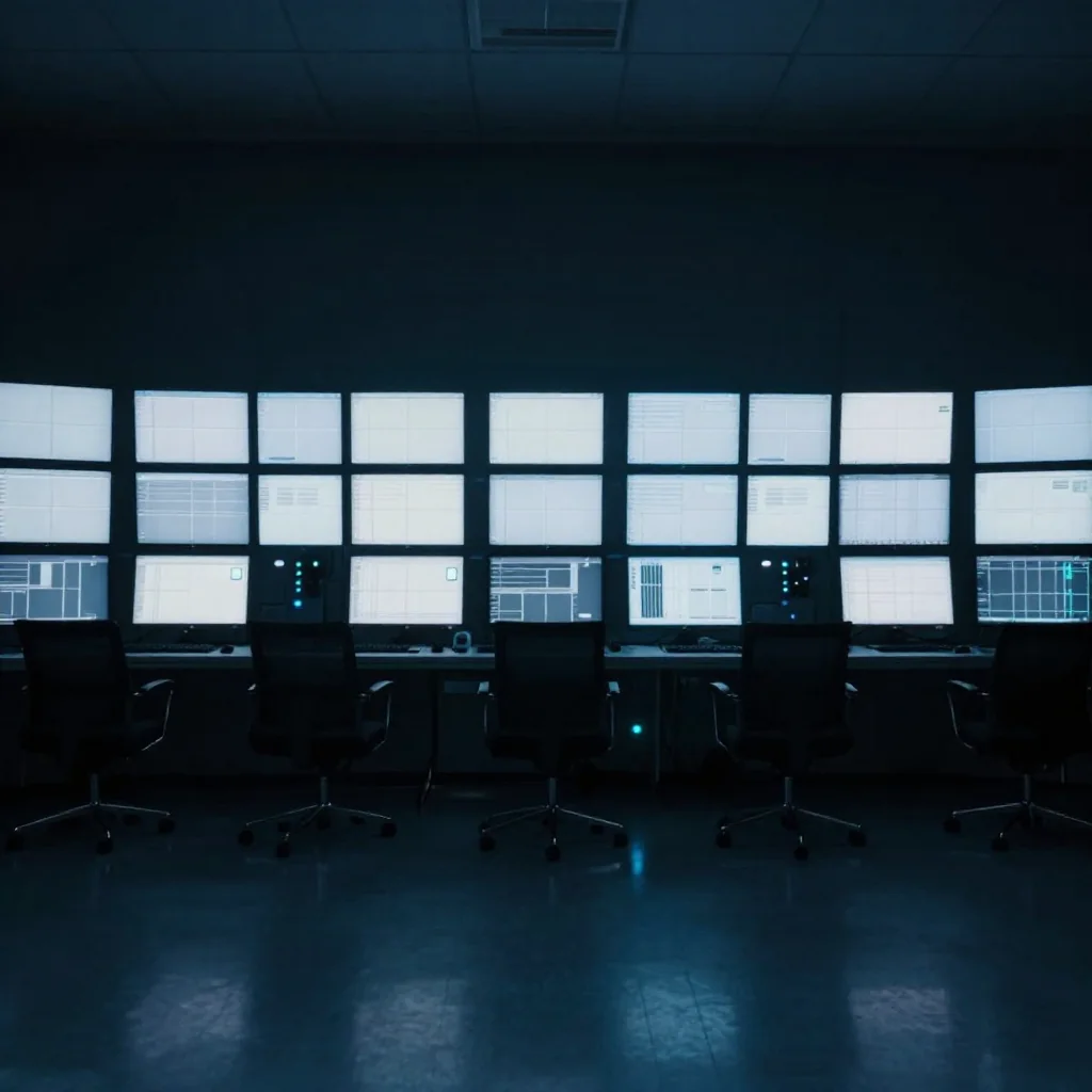 Sala de monitoreo con pantallas.