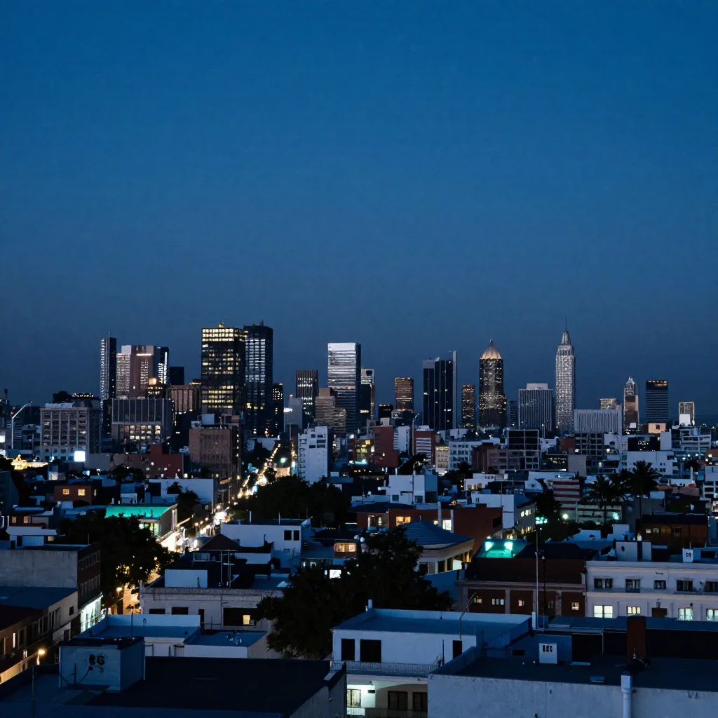 Una ciudad mexicana al anochecer.