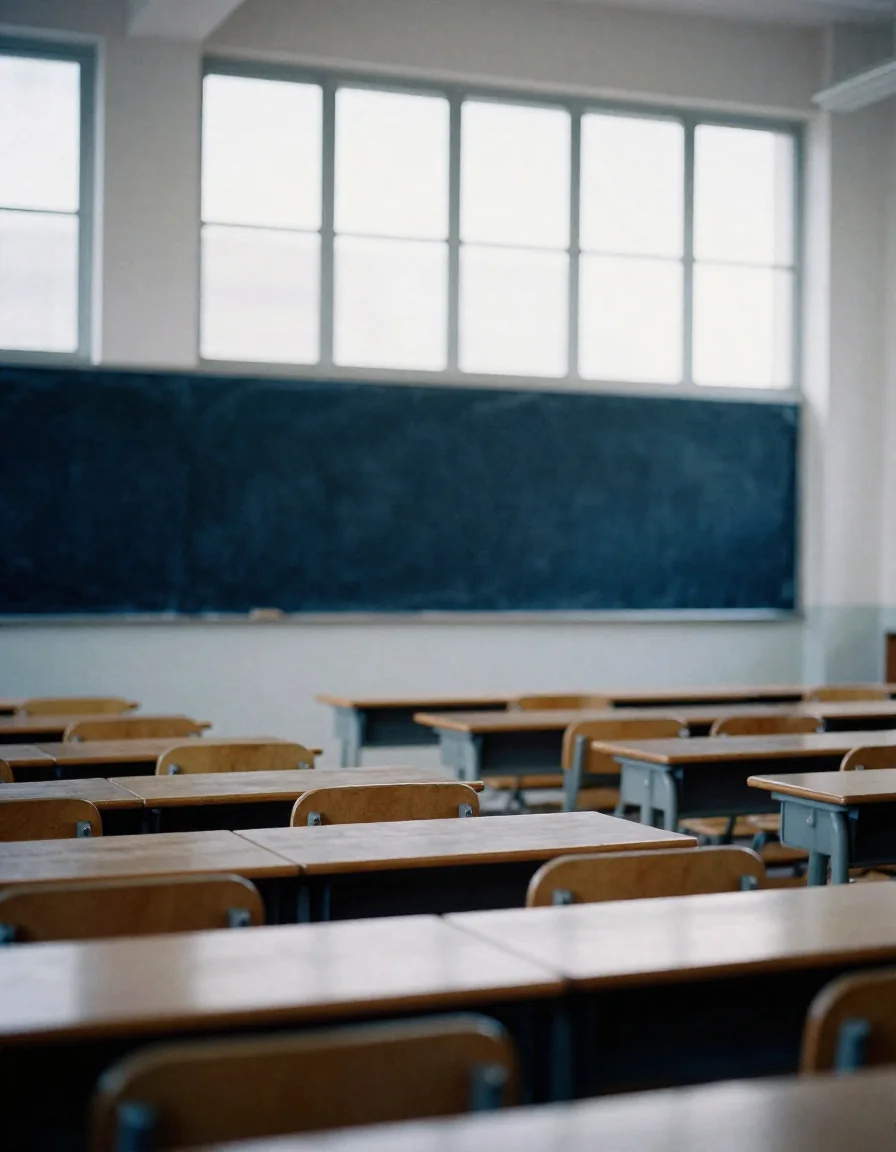 Un salón de clases vacío.