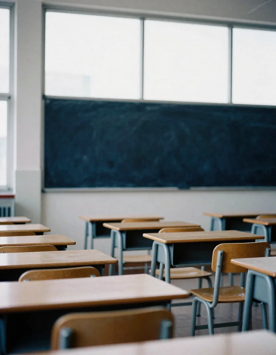 Un salón de clases vacío.