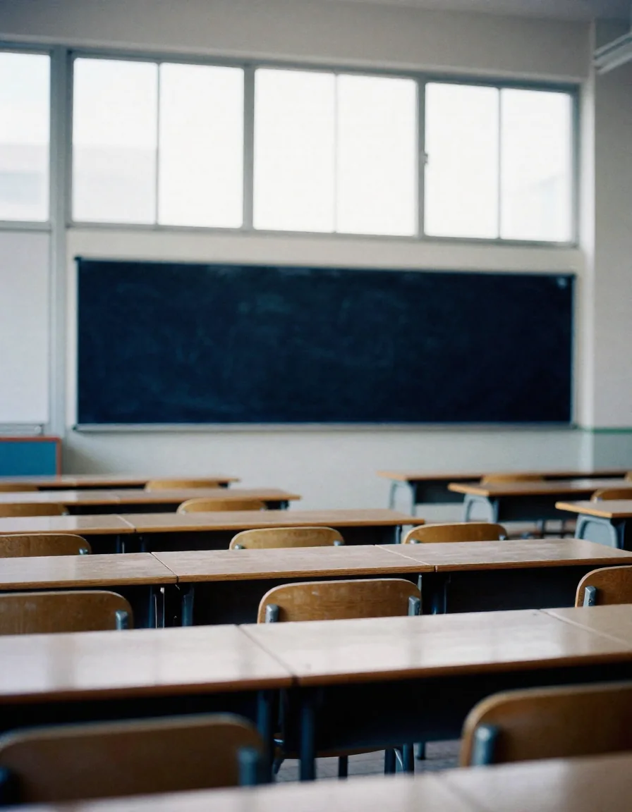 Un salón de clases vacío.