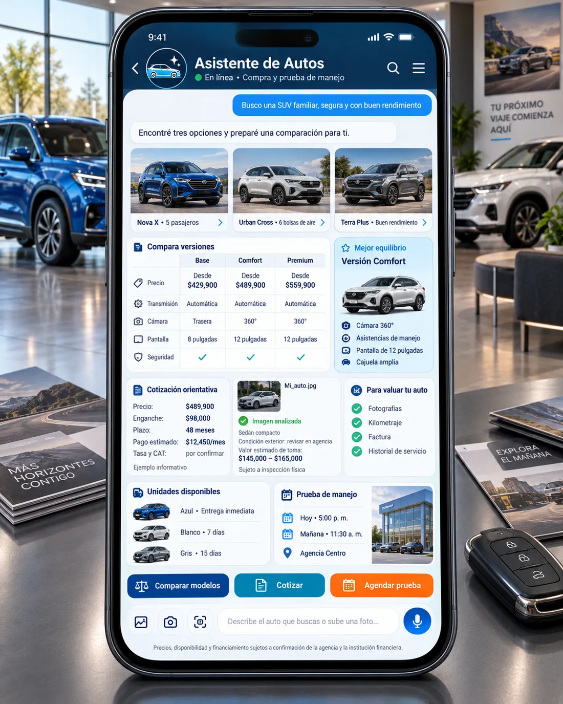 Pantalla del asistente de agencia de autos: Gerardo contestando en Automotriz Vereda