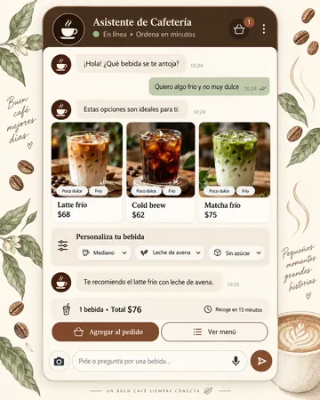 Pantalla del asistente de cafeterías