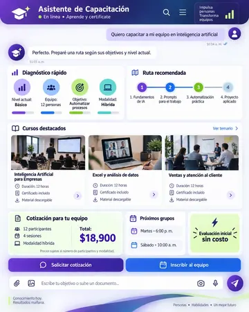 Pantalla del asistente de capacitación empresarial