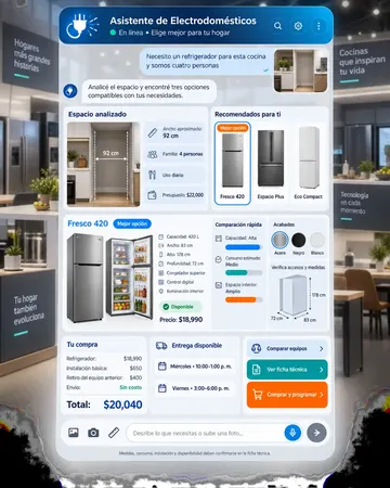 Pantalla del asistente de tiendas de electrodomésticos