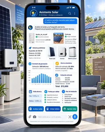 Pantalla del asistente de energía solar