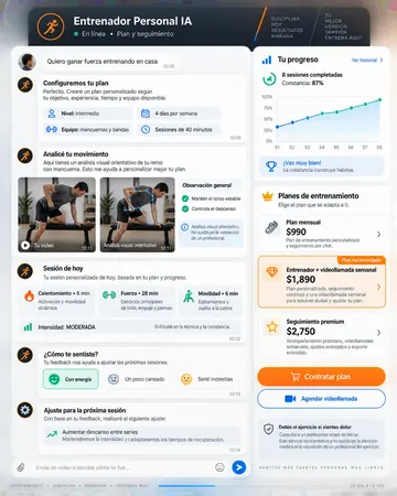 Pantalla del asistente de entrenadores personales