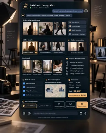 Pantalla del asistente de estudios fotográficos