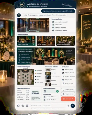 Pantalla del asistente de organizadores de eventos