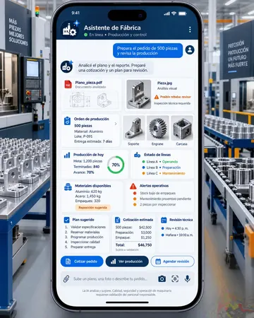 Pantalla del asistente de manufactura por pedido