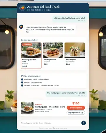 Pantalla del asistente de food trucks