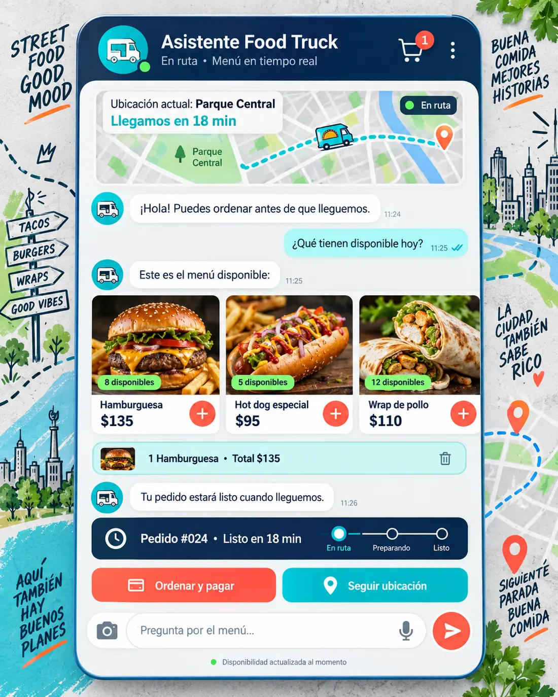 Pantalla del asistente de food trucks