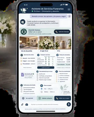 Pantalla del asistente de funerarias