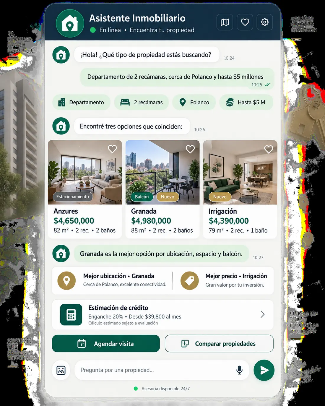 Pantalla del asistente de inmobiliarias