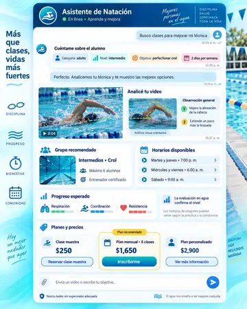 Pantalla del asistente de escuelas de natación
