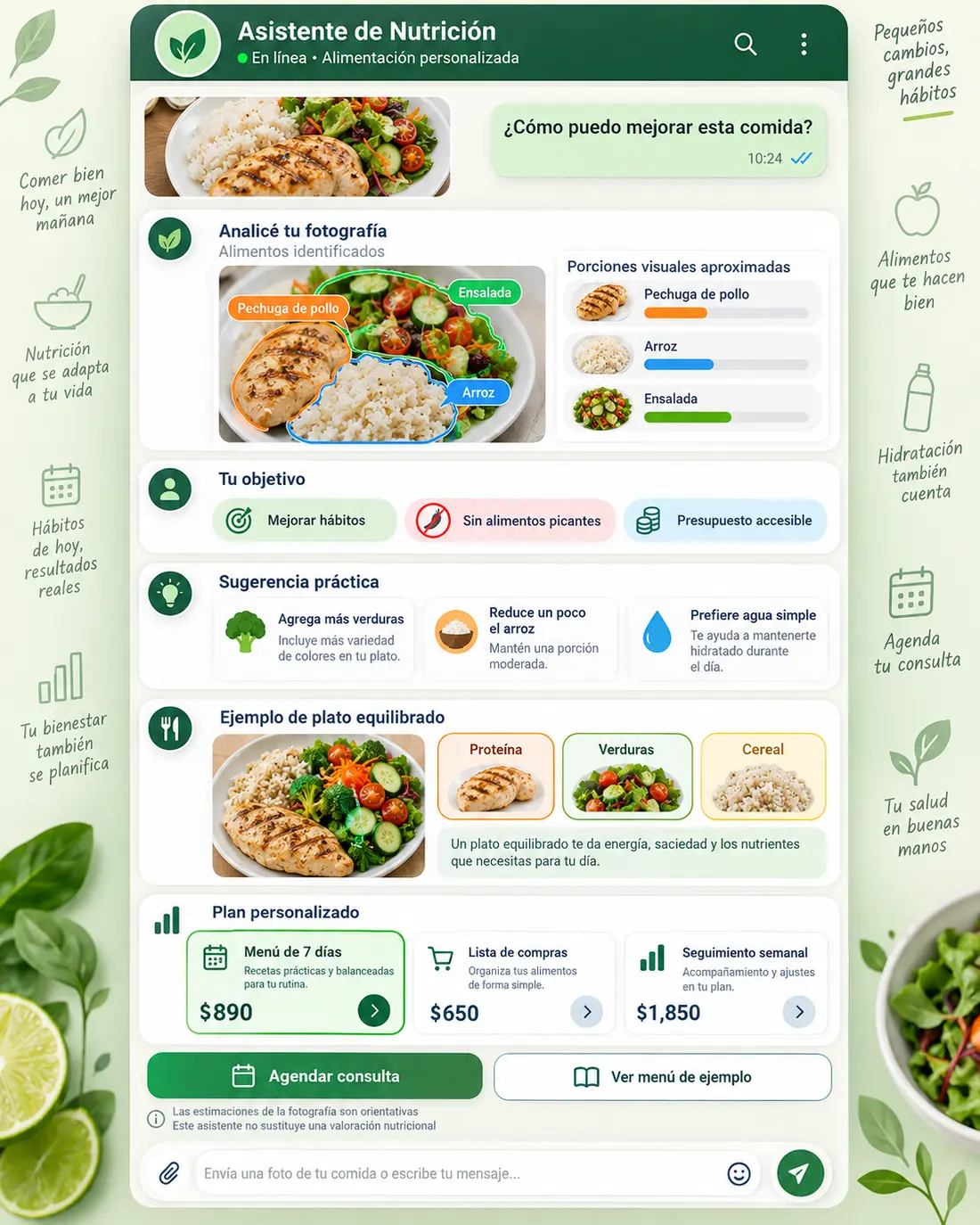 Pantalla del asistente de consultorio de nutrición: Ximena contestando en Nutrición Mesa Buena