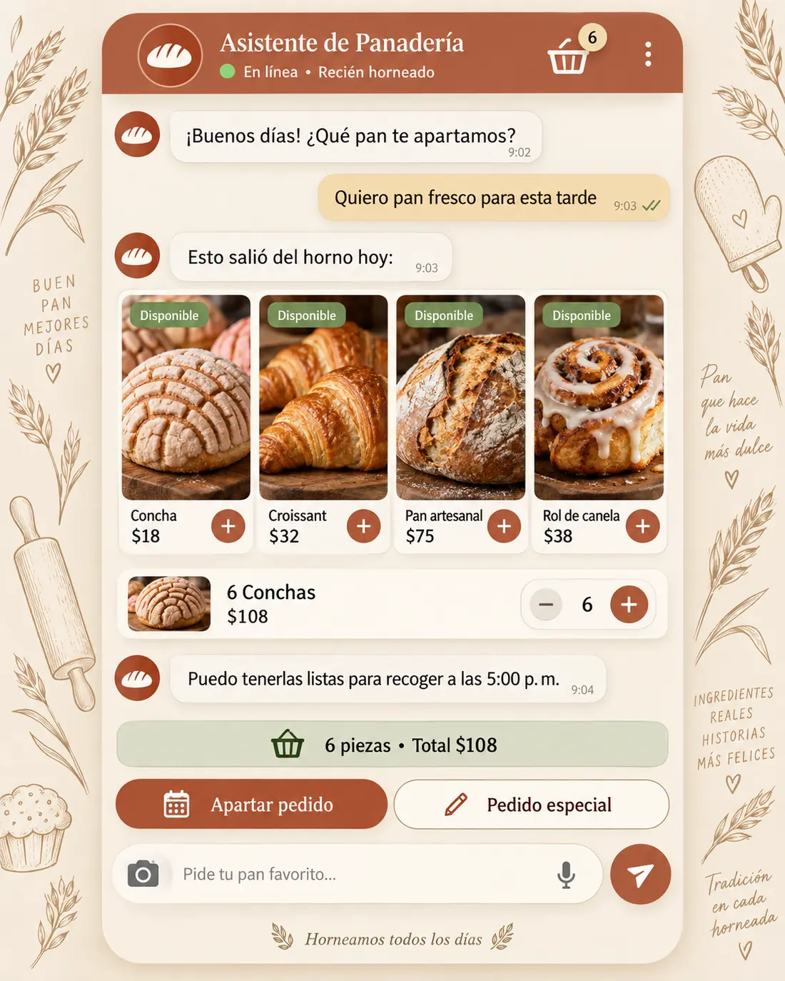 Pantalla del asistente de panaderías