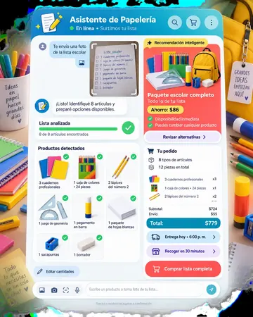 Pantalla del asistente de papelerías