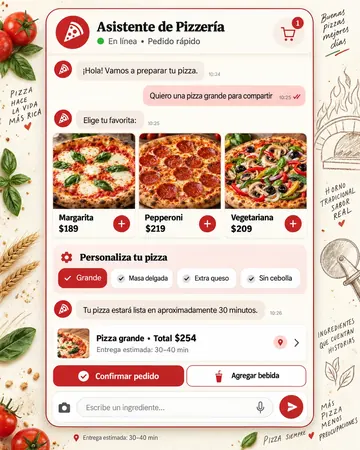 Pantalla del asistente de pizzerías