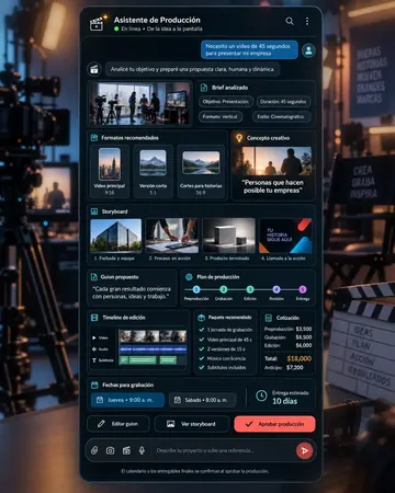 Pantalla del asistente de casas productoras de video