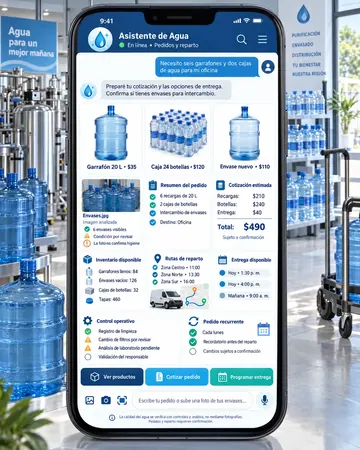 Pantalla del asistente de purificadoras de agua