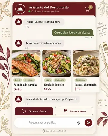 Pantalla del asistente de restaurantes