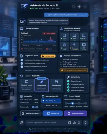 Pantalla del asistente de soporte técnico