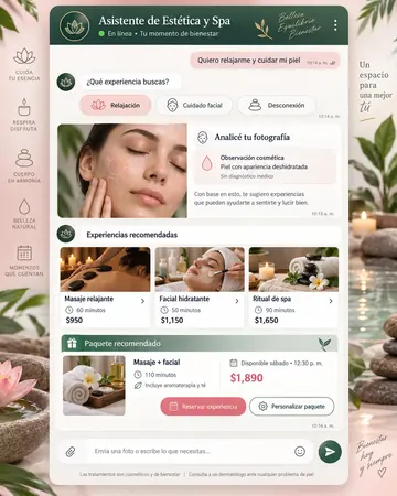 Pantalla del asistente de spa y masajes