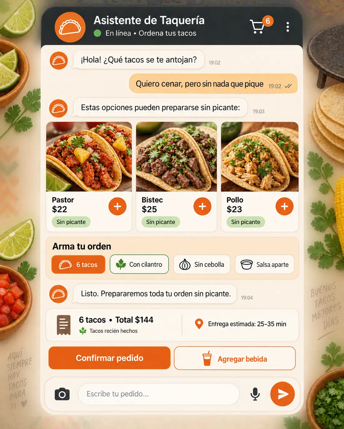 Pantalla del asistente de taquerías
