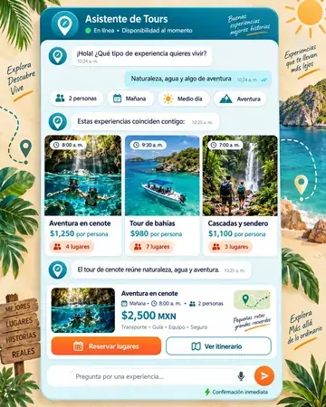 Pantalla del asistente de tours y experiencias