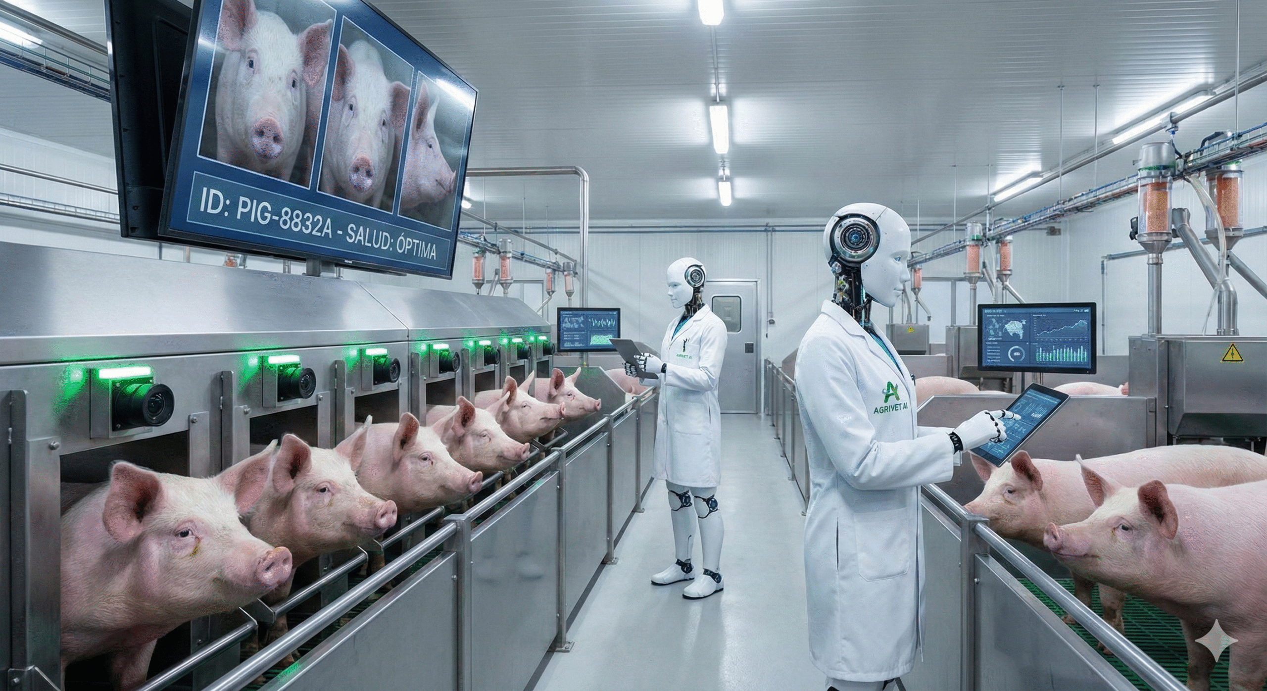 Cerdos con Reconocimiento Facial y Veterinarios Robot