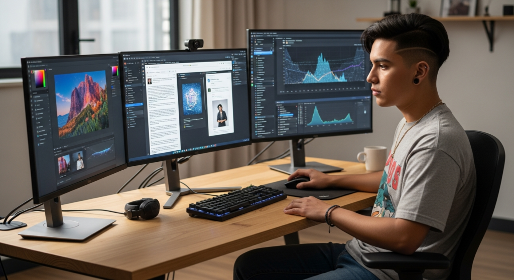 Creador de contenido digital usando herramientas de inteligencia artificial para marketing
