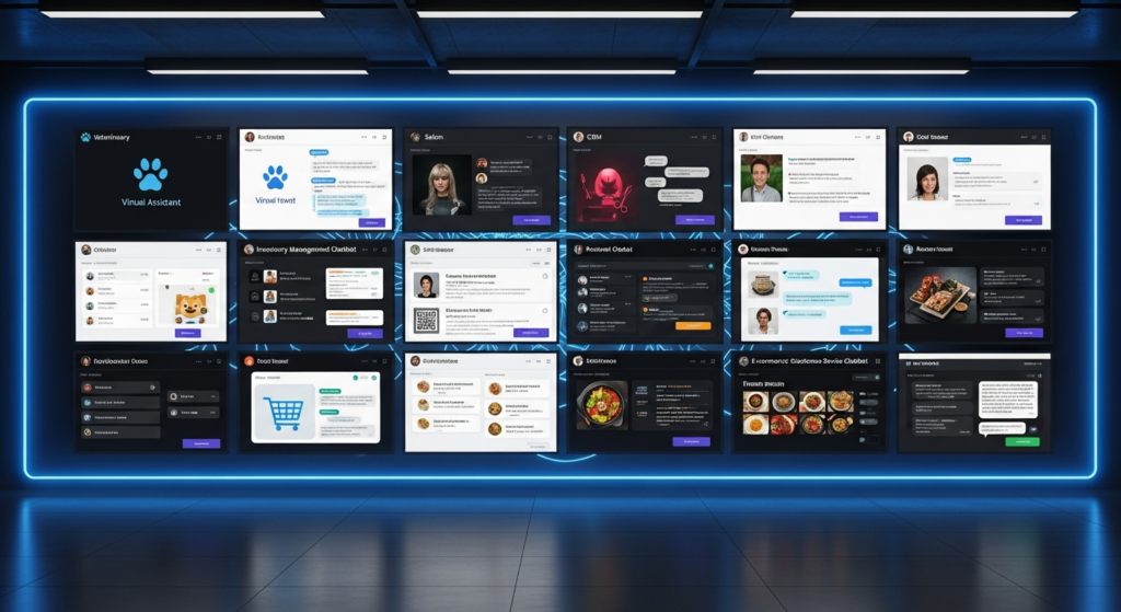 Mosaico de 15 aplicaciones diferentes con chat de inteligencia artificial integrado