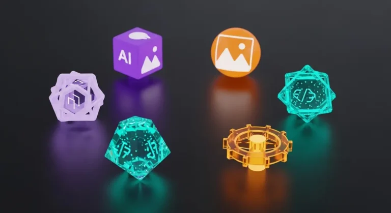 Laboratorio de innovación con robótica avanzada e IA generando modelos holográficos de componentes técnicos