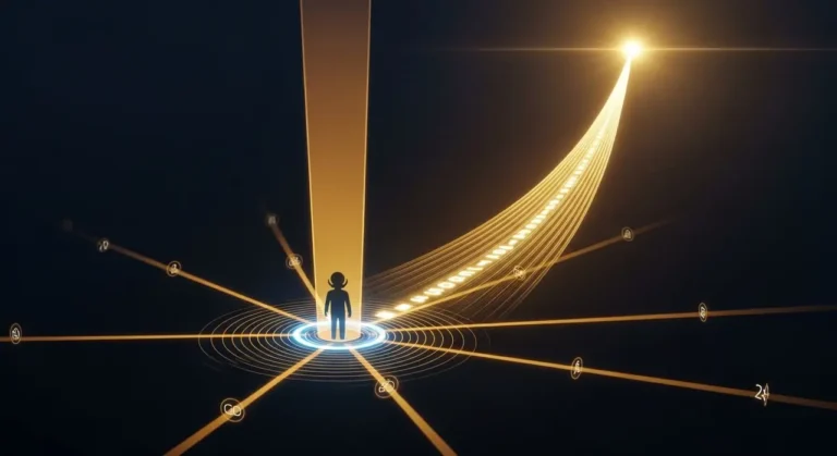 Sala de aprendizaje futurista con pods individuales y burbujas holográficas de inteligencia artificial por estudiante