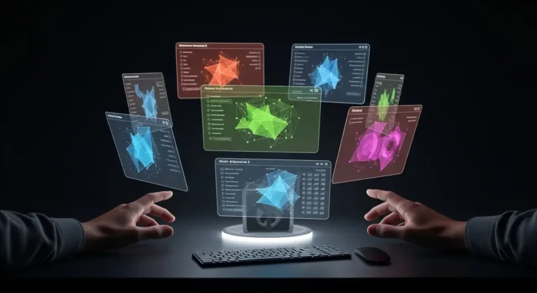 Tecnología de inteligencia artificial avanzada visualizada con elementos digitales y flujos de información