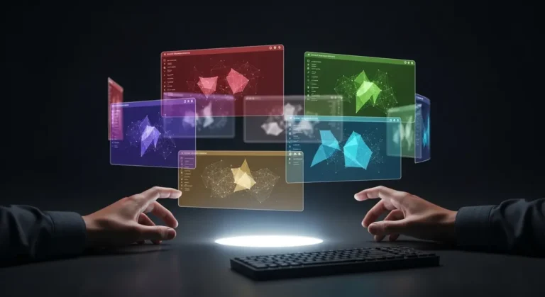 Tecnología de inteligencia artificial avanzada visualizada con elementos digitales y flujos de información