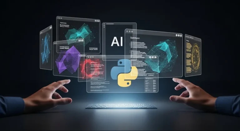 Tecnología de inteligencia artificial avanzada visualizada con elementos digitales y flujos de información