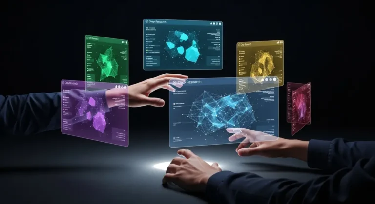 Representación conceptual de inteligencia artificial con elementos tecnológicos y datos digitales sobre fondo oscuro