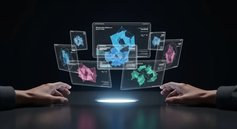 Tecnología de inteligencia artificial avanzada visualizada con elementos digitales y flujos de información
