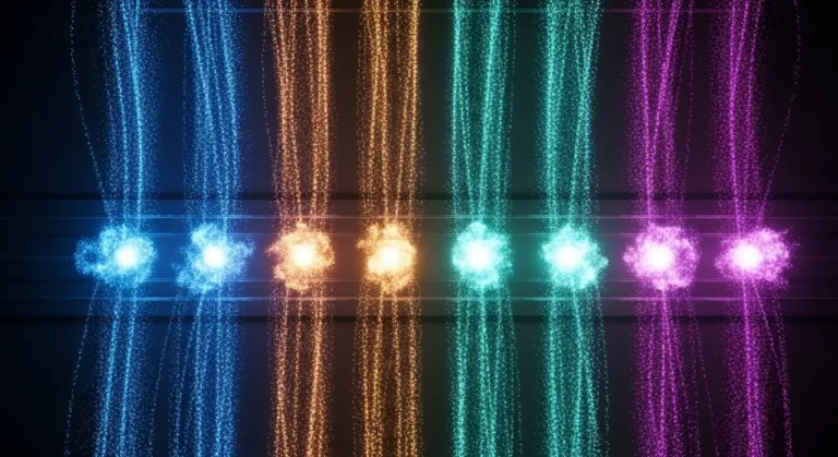 Visualización de automatización paralela: streams de datos de colores representando pipelines de IA ejecutándose en simultáneo
