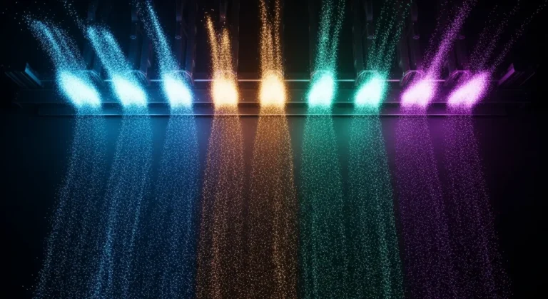 Visualización de automatización paralela: streams de datos de colores representando pipelines de IA ejecutándose en simultáneo