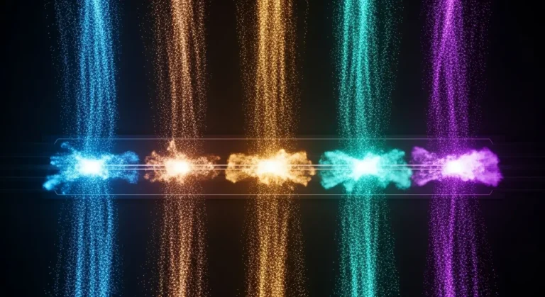 Visualización de automatización paralela: streams de datos de colores representando pipelines de IA ejecutándose en simultáneo