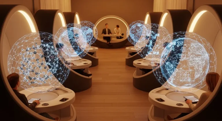 Representación conceptual de inteligencia artificial con elementos tecnológicos y datos digitales sobre fondo oscuro