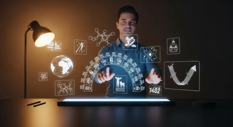 Representación conceptual de inteligencia artificial con elementos tecnológicos y datos digitales sobre fondo oscuro