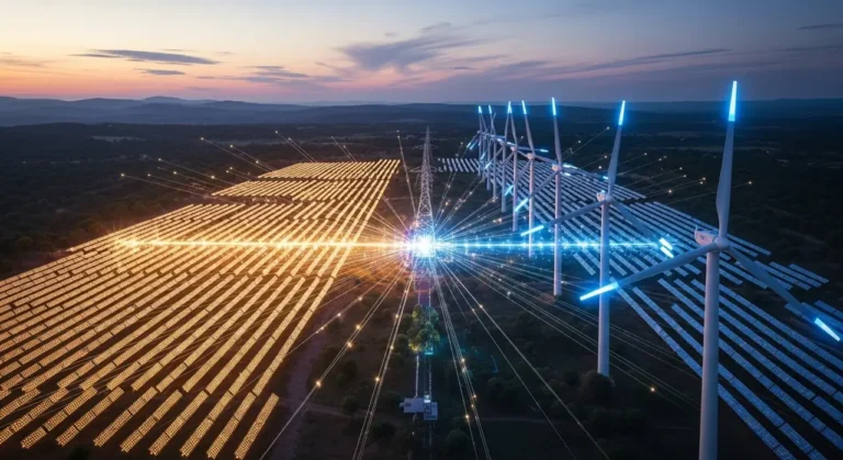 Aérea render energía paisaje atardecer inteligencia artificial
