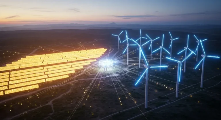 Aérea render energía paisaje atardecer inteligencia artificial