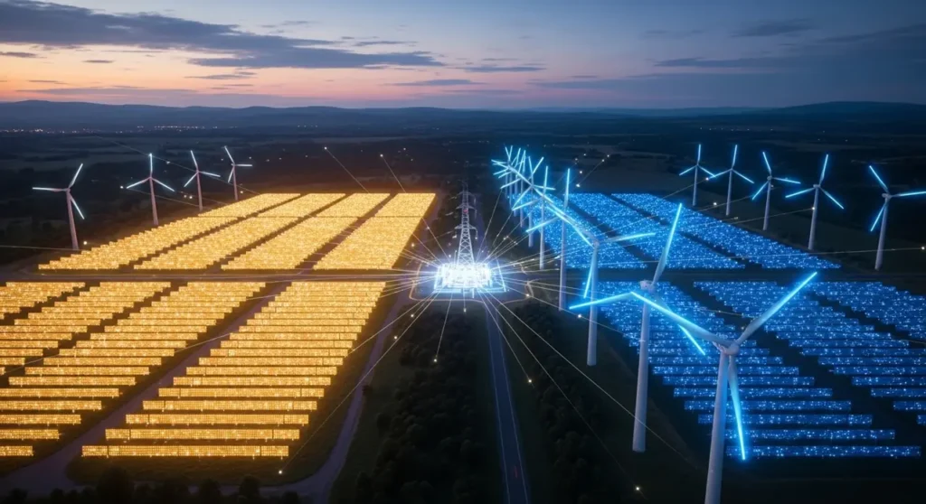 Aérea render híbrido energía energía renovable